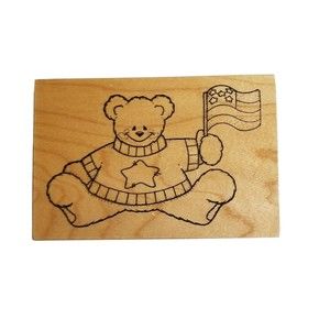 DARCIE'S Wood Rubber Stamp Holiday Patriotic US Flag Bear